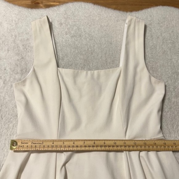Lulus Cream Empire Waist Sleeveless Hi Low Hem Stretch Flowy Midi Dress Sz Large - Picture 12 of 13